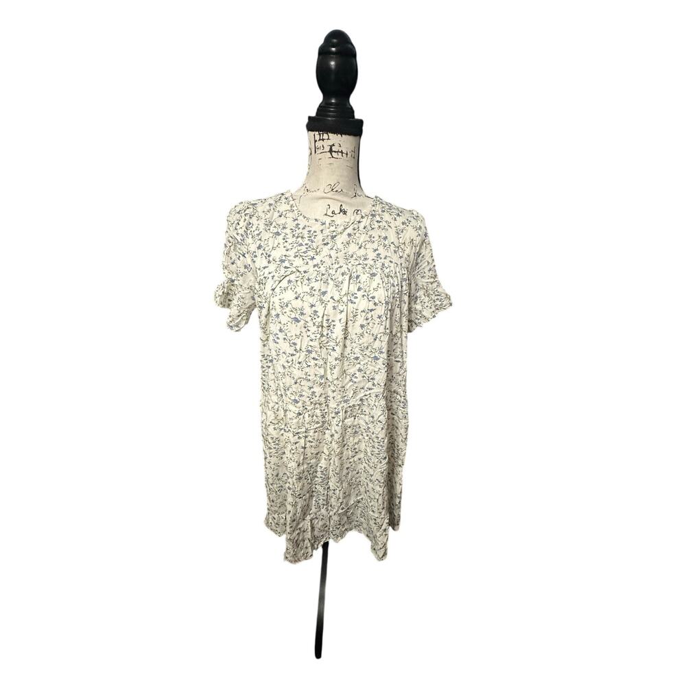 Floral Blue & White Ruffle Sleeve Tiered Mini Dress - Size S